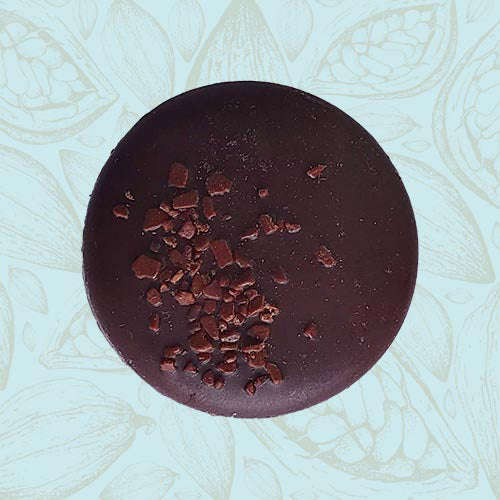 Danieli individual chocolates dark chocolate mousse on a blue and brown cacao pod background