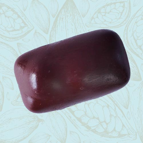 Danieli individual chocolates dark chocolate hazelnut trio on a blue and brown cacao pod background