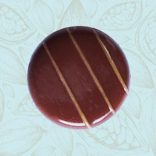 Danieli individual chocolates milk chocolate honey crunch on a blue and brown cacao pod background
