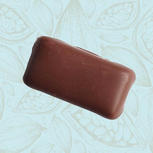 Danieli individual chocolates milk chocolate marzipan on a blue and brown cacao pod background