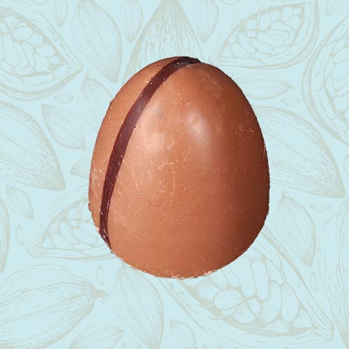 Danieli individual chocolates milk chocolate salty peanut caramel on a blue and brown cacao pod background