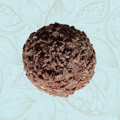 Danieli individual chocolates milk chocolate truffle on a blue and brown cacao pod background